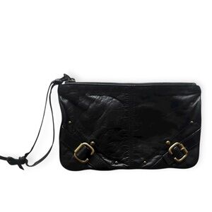 HP. CLUB MONACO Vintage 80s Genuine Leather Black Clutch Wristlet